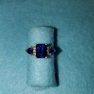 Lab Created Blue Sapphire 3 Stone Ring - Size 7